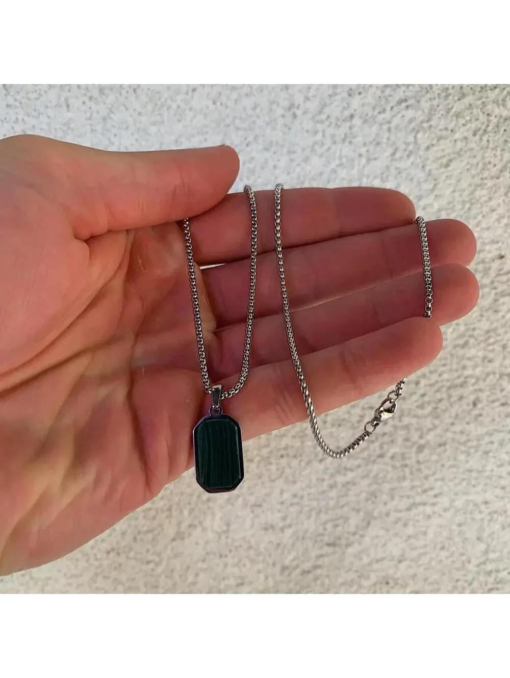 Silver with Green pendant stainless steel necklace